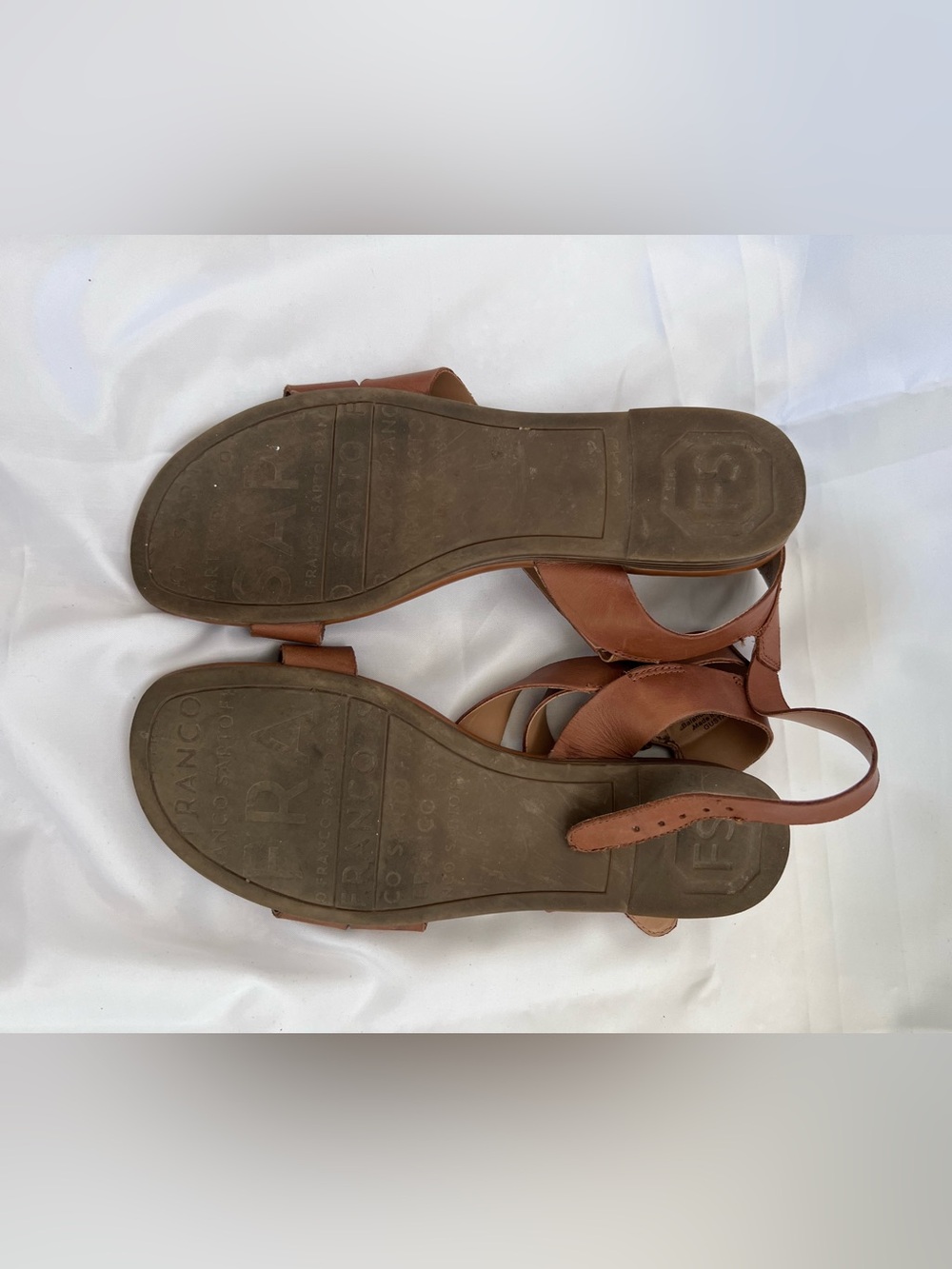 Franco Sarto Brown Leather Crisscross Ankle-Strap Sandals - Picture 3 of 3